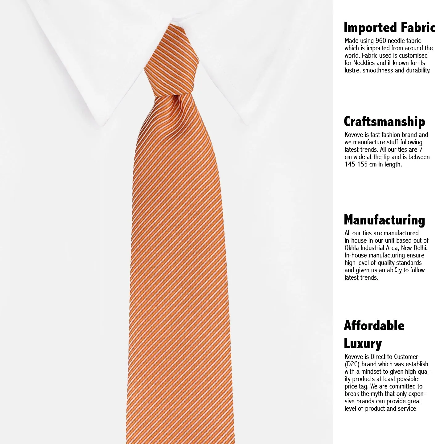 Kovove Orange Striped Neck Tie For Men