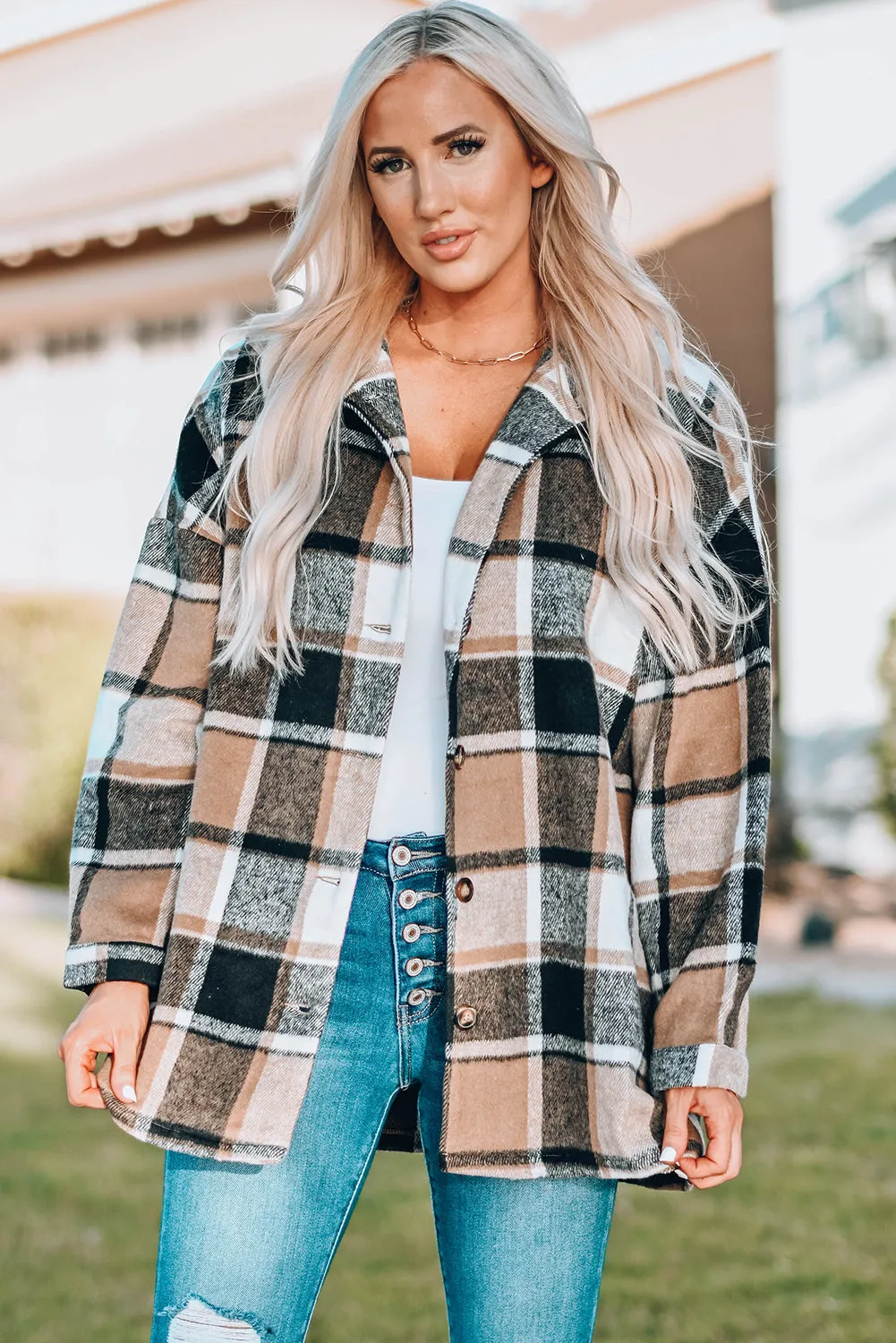 lake plaid print jacket - red/ yellow/ gray/ orange/ rose