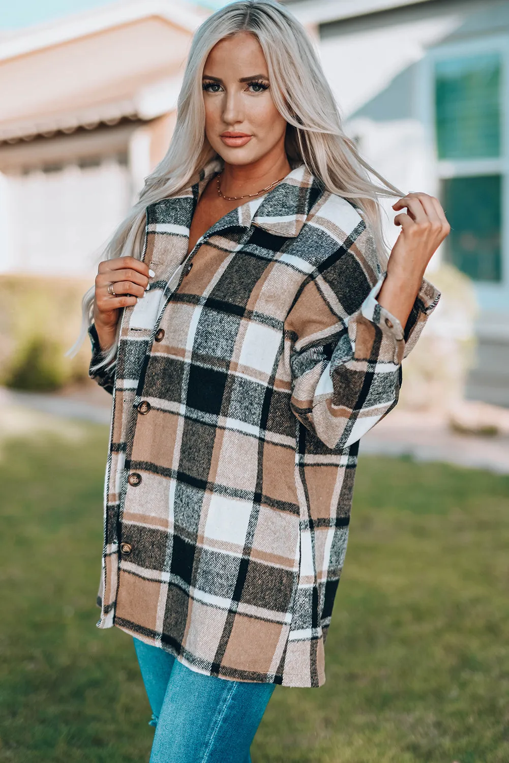 lake plaid print jacket - red/ yellow/ gray/ orange/ rose