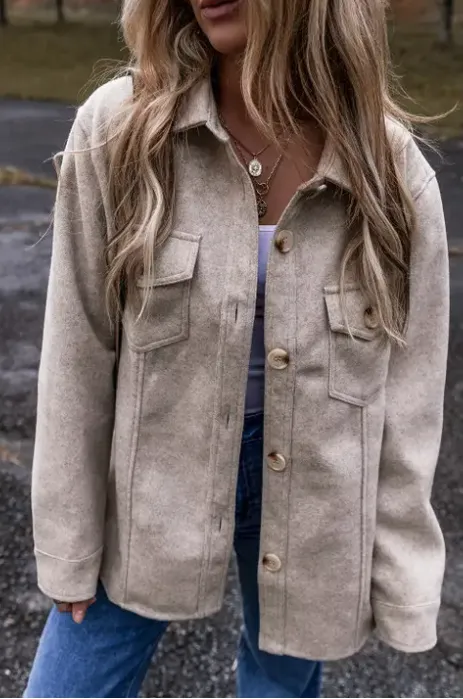 Latte Heathered Grey Button Up Shacket