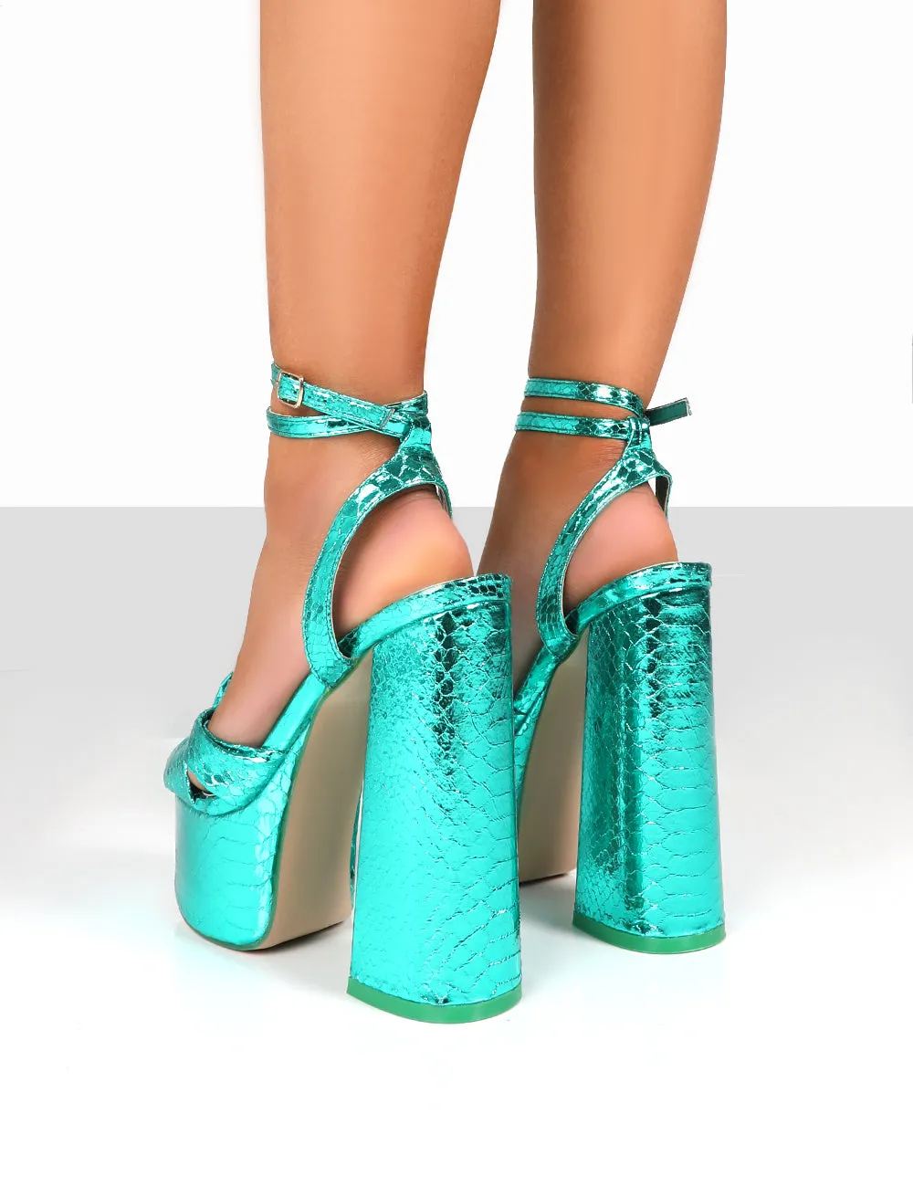 Leo Edition Teal Metallic Platform High Heels