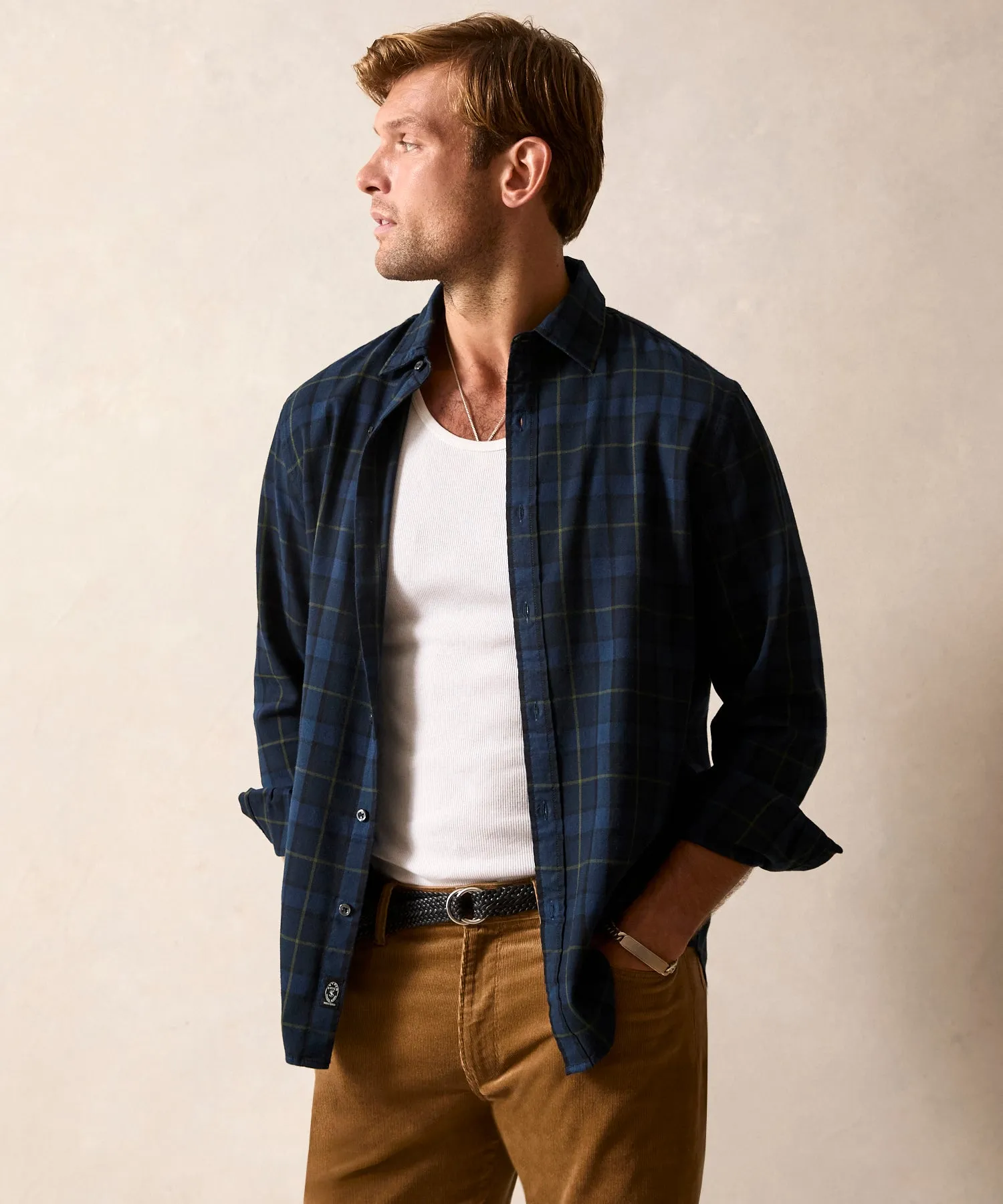 Lightweight Flannel Sport Shirt in Blue Plaid