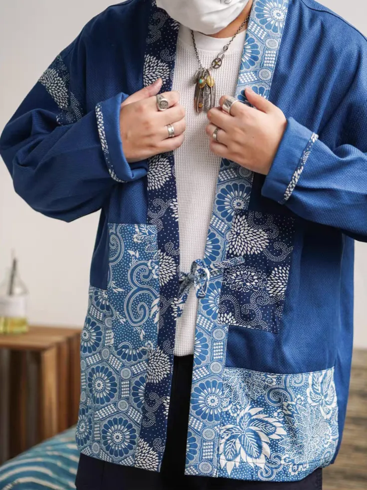 Lightweight Japanese Motif Indigo-Dyed Kimono Jacket