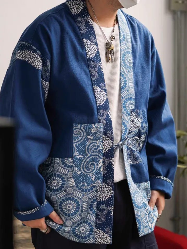 Lightweight Japanese Motif Indigo-Dyed Kimono Jacket