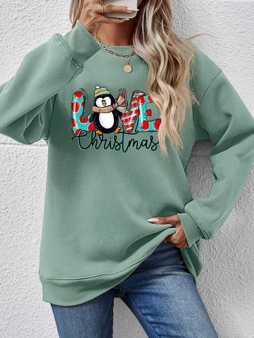 LIVE CHRISTMAS Drop Shoulder Round Neck Sweatshirt