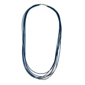 Long Blue-Dyed Hematite and Sterling Silver Necklace