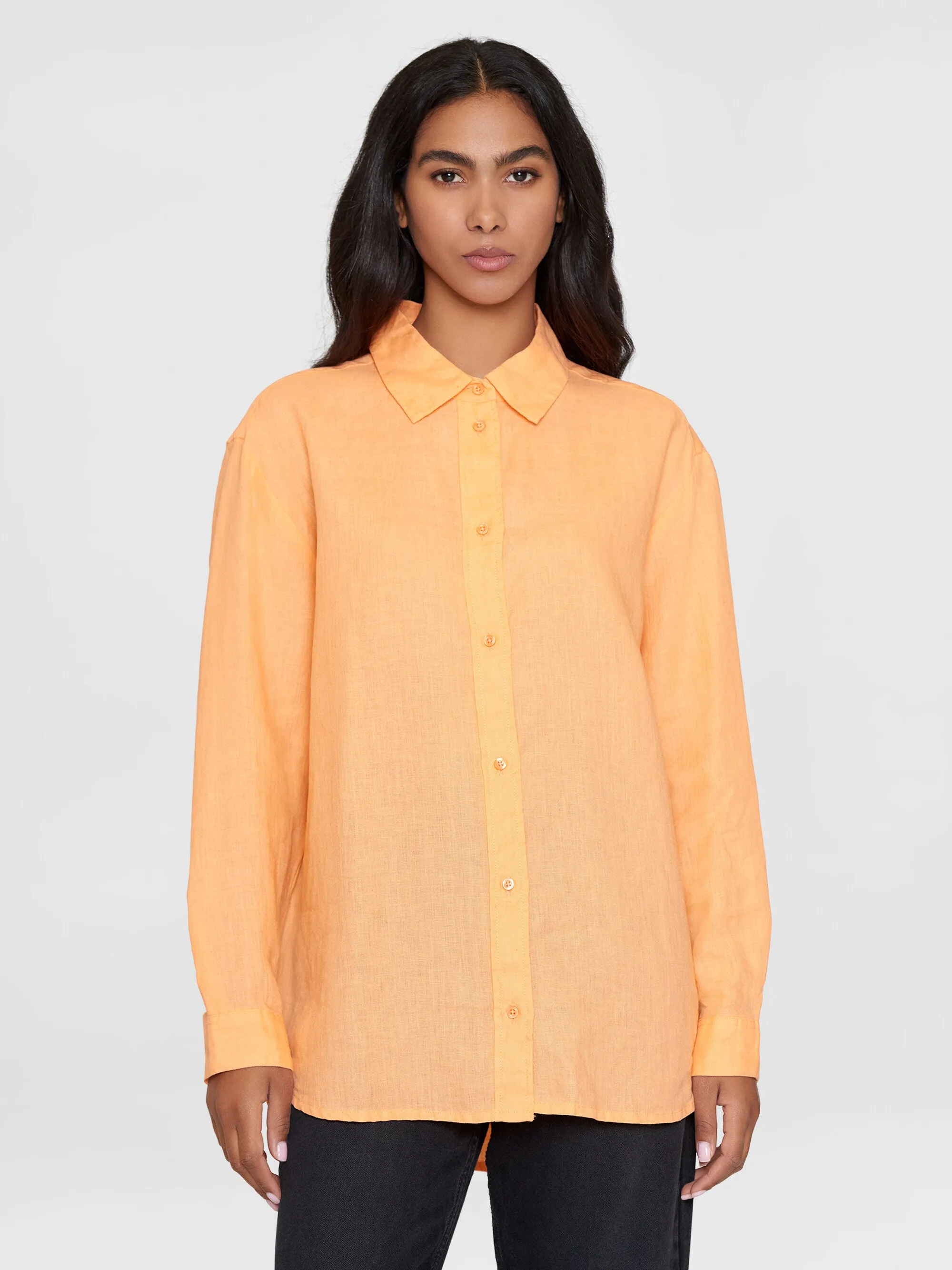 Loose linen long sleeved shirt - GOTS/Vegan - Cadmium Orange