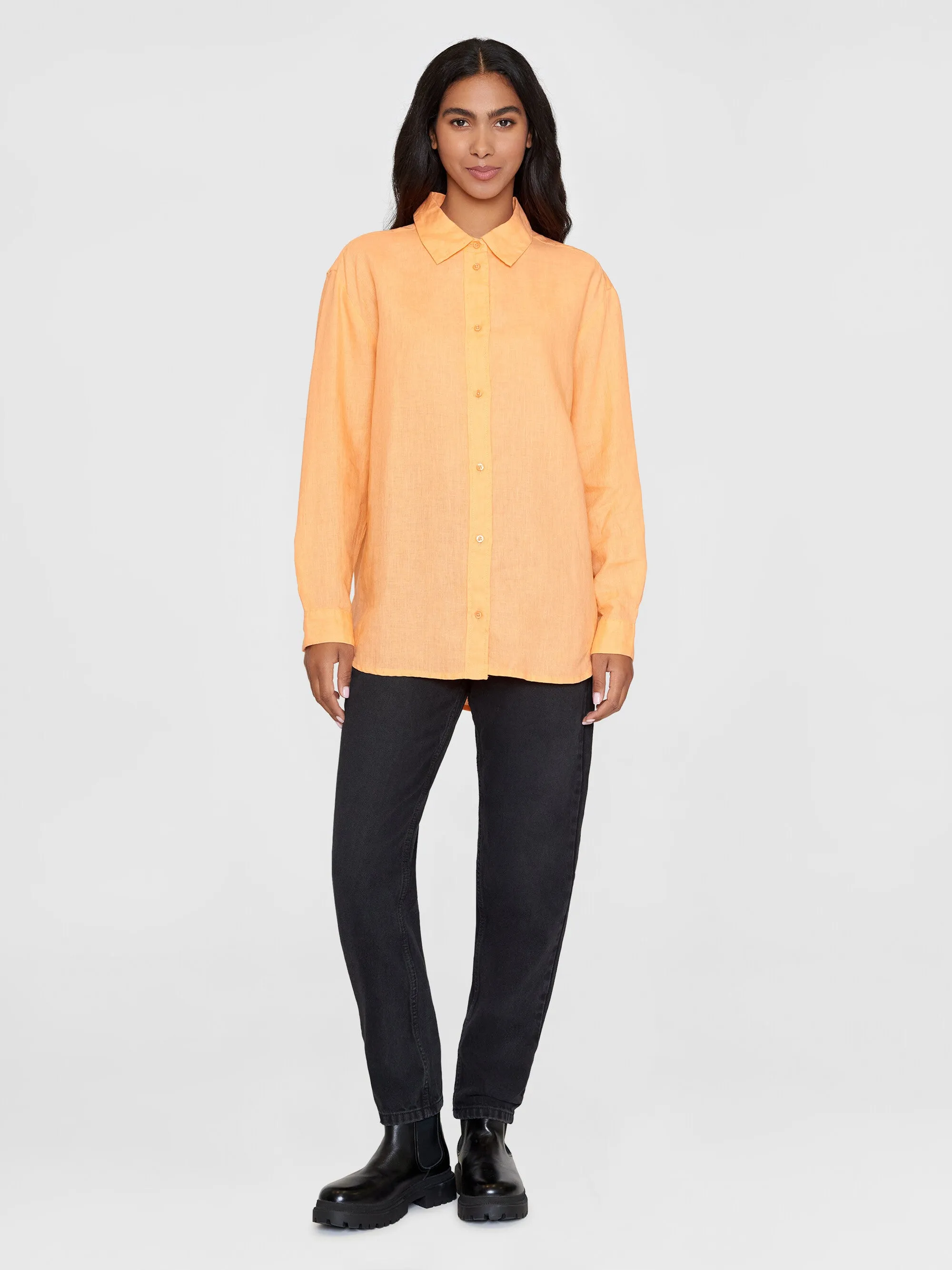 Loose linen long sleeved shirt - GOTS/Vegan - Cadmium Orange