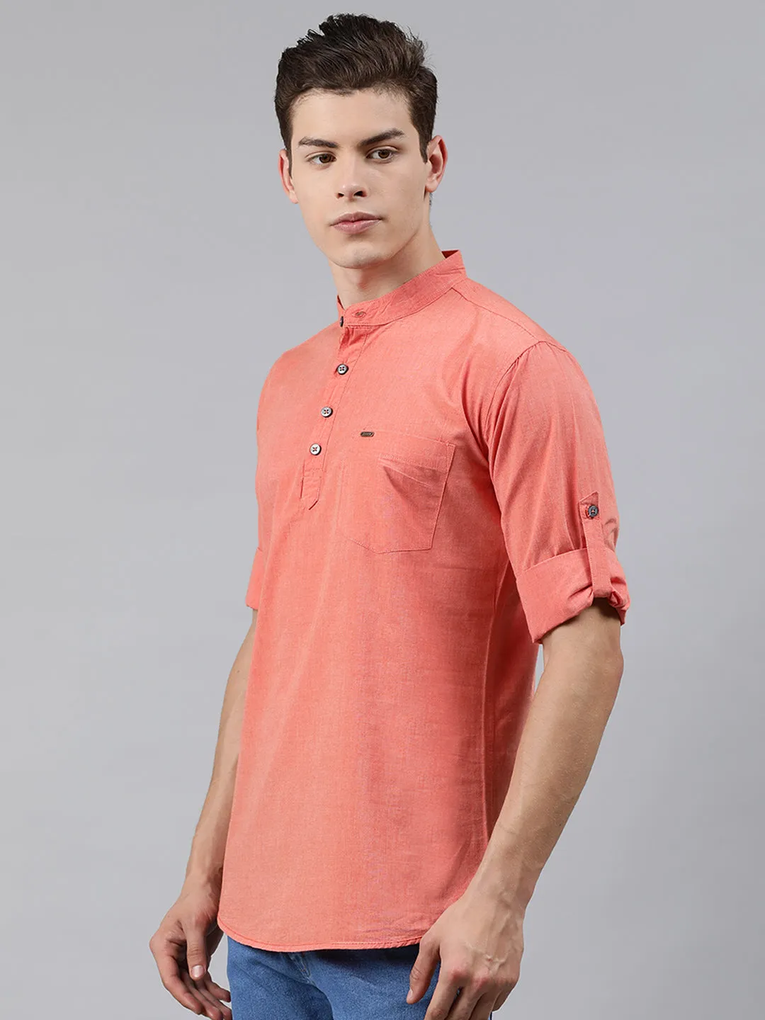 Men Orange Slim Fit Solid Casual Shirt