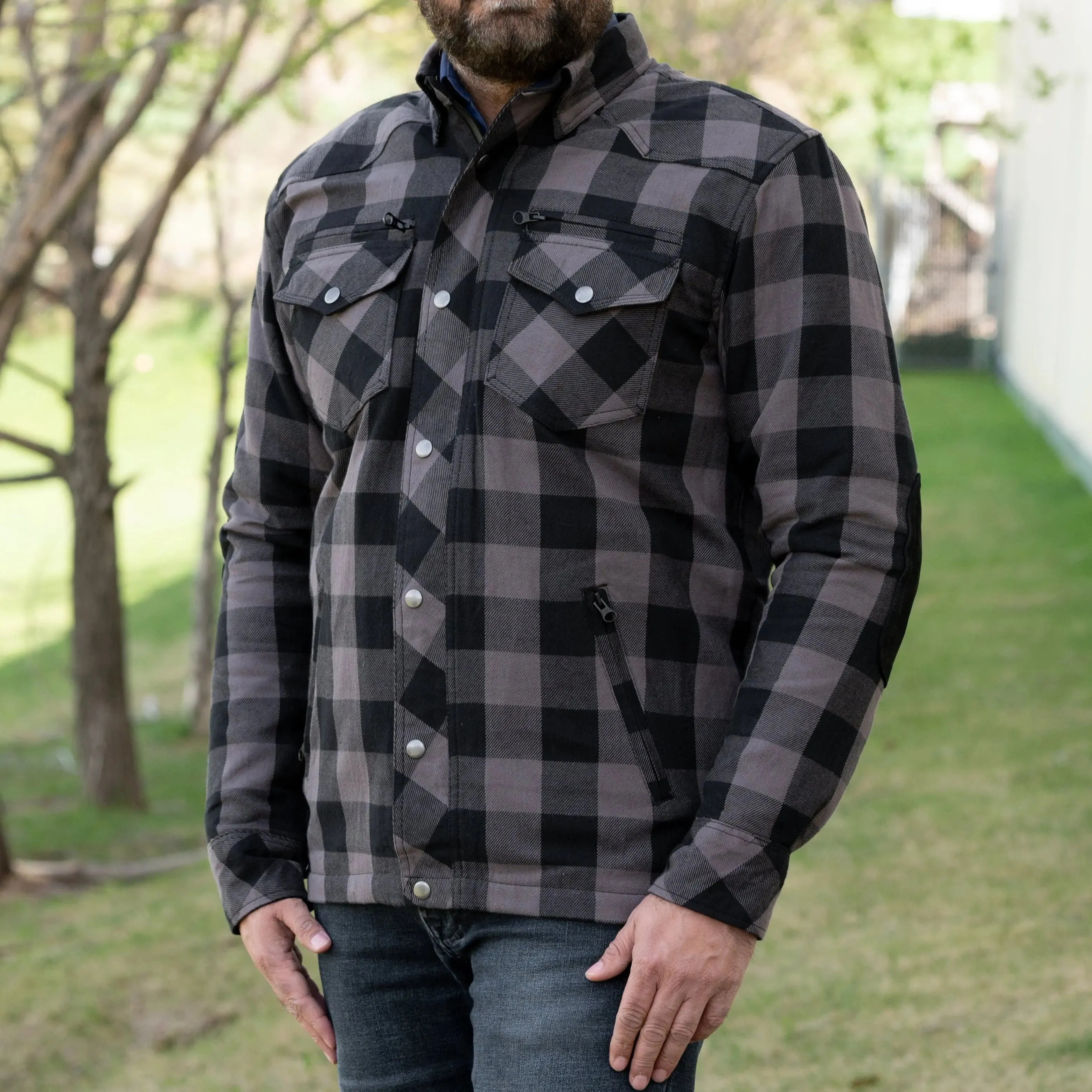 Men's Armored Flannel Biker Shirt with Extra Protection