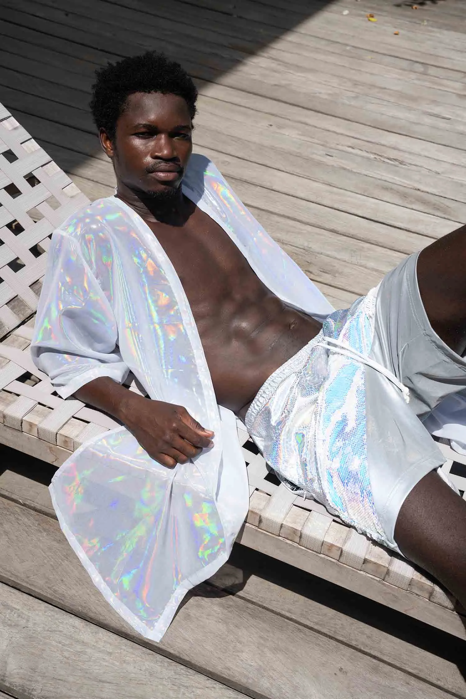 Mens Holographic White Kimono