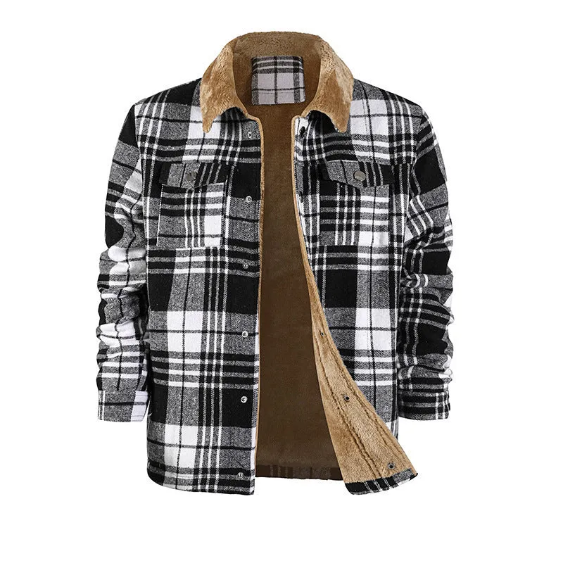 Men's Plaid Coat Flannel Long Sleeve Lapel