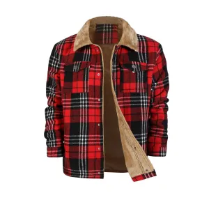 Men's Plaid Coat Flannel Long Sleeve Lapel