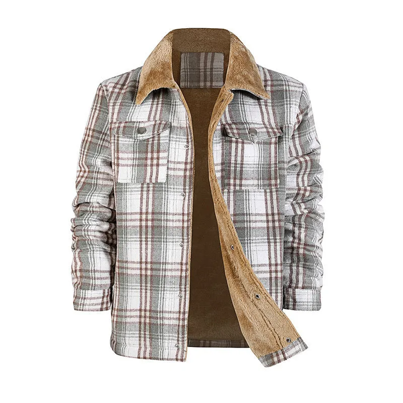 Men's Plaid Coat Flannel Long Sleeve Lapel