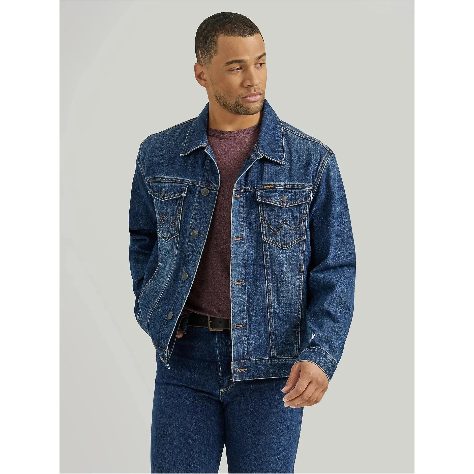 Men's Wrangler Flannel Lined Western Denim Jacket-Winterberry