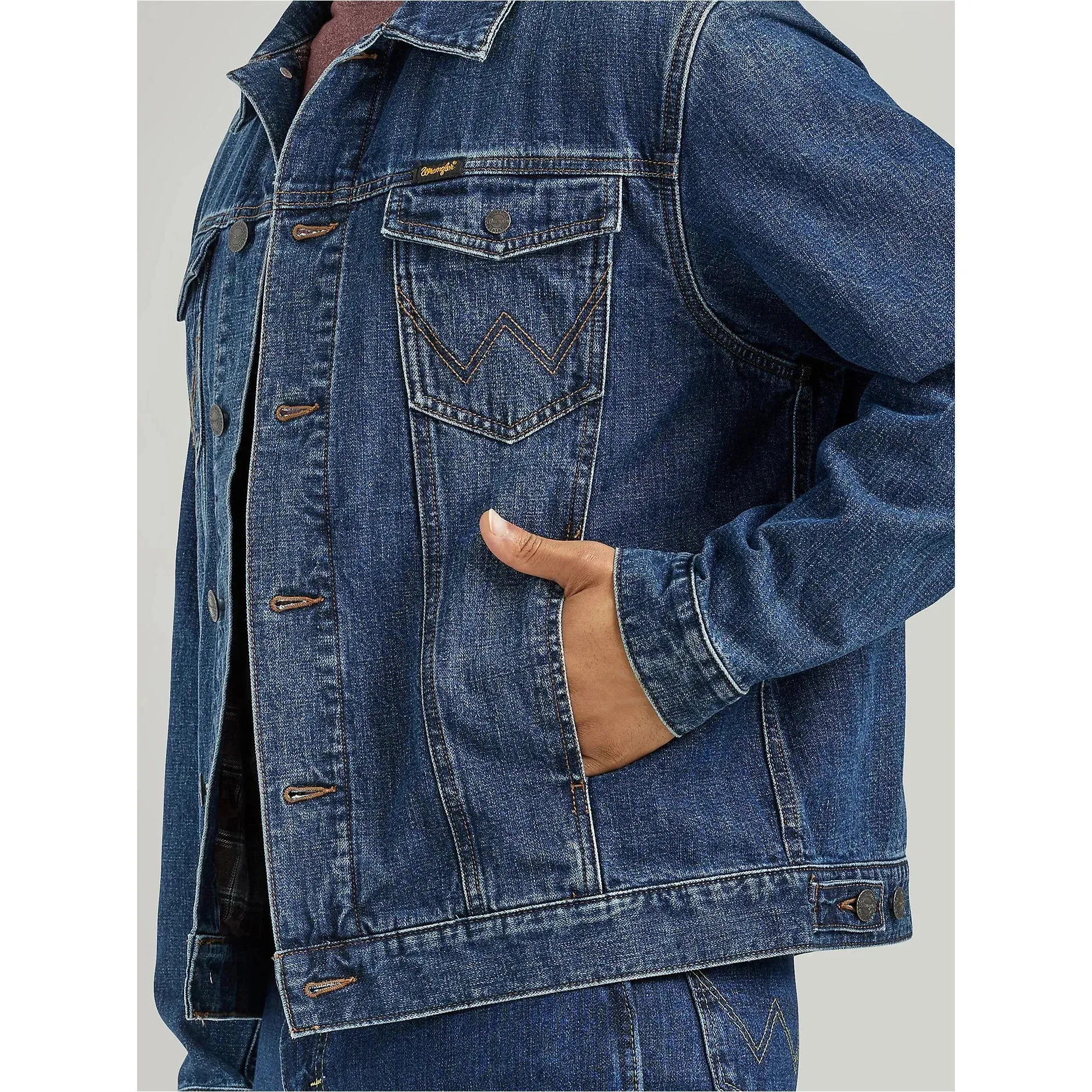 Men's Wrangler Flannel Lined Western Denim Jacket-Winterberry