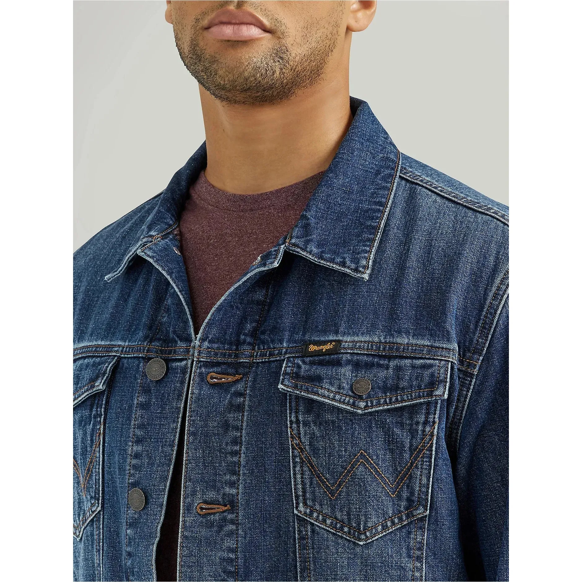 Men's Wrangler Flannel Lined Western Denim Jacket-Winterberry