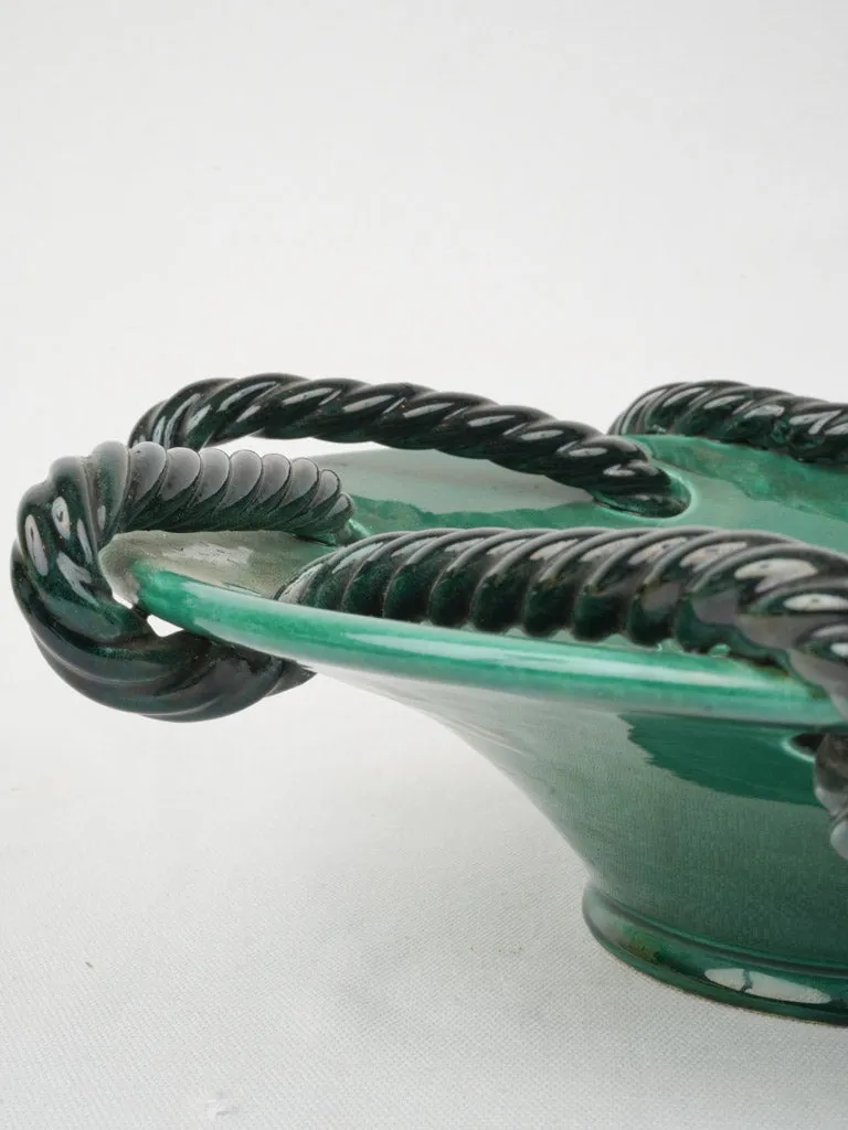 Mid-Century Vallauris Green Glazed Bowl w/ Black Twisted Rope Detail, 15¼"