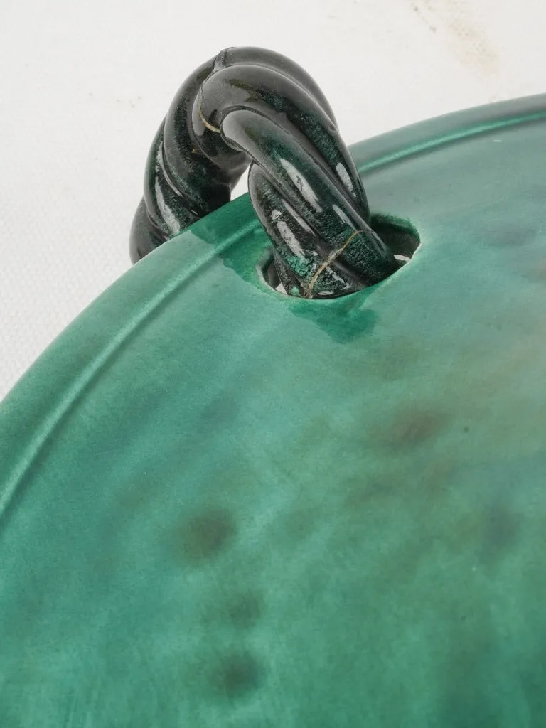 Mid-Century Vallauris Green Glazed Bowl w/ Black Twisted Rope Detail, 15¼"