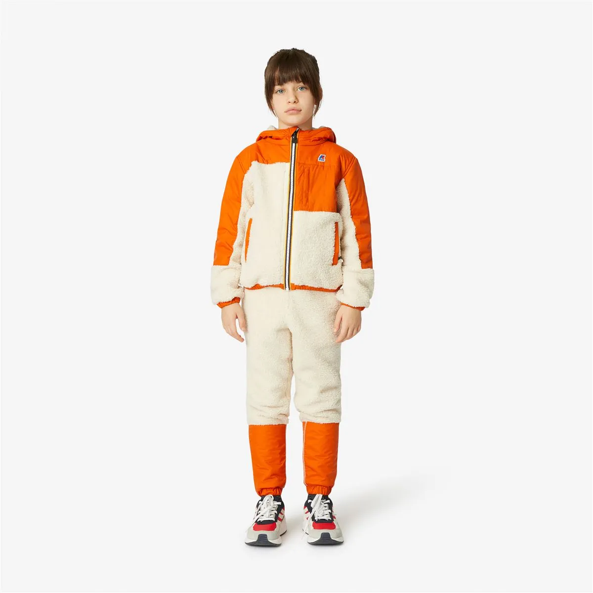 Neige Orsetto - Kids Fleece Top in Ecru - Orange Rust