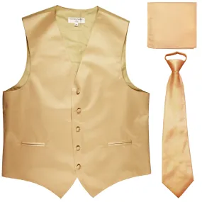 New Men's formal vest Tuxedo Waistcoat pre-tied neck tie and hankie beige