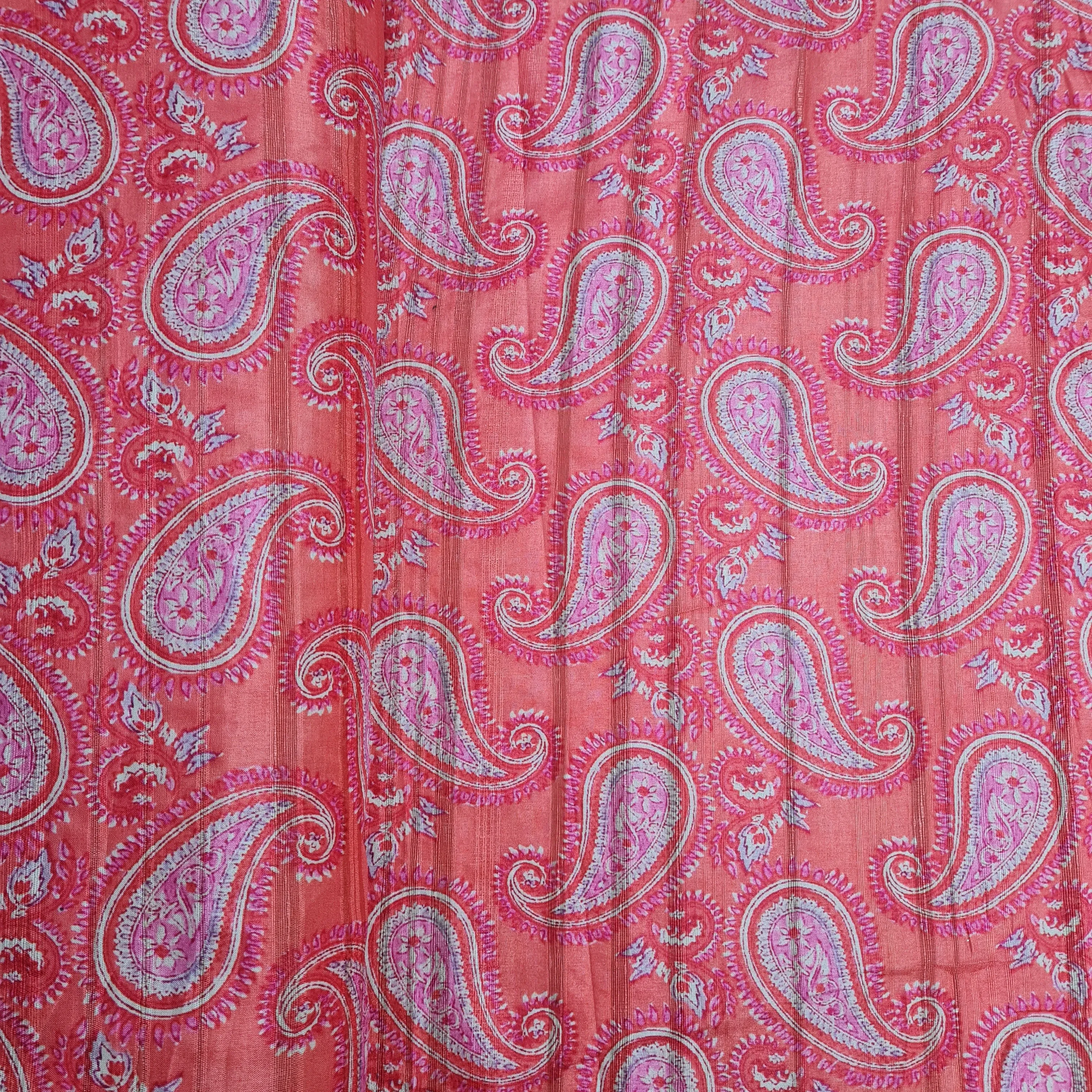 Orange Paisley Print Dobbysser Silk Fabric