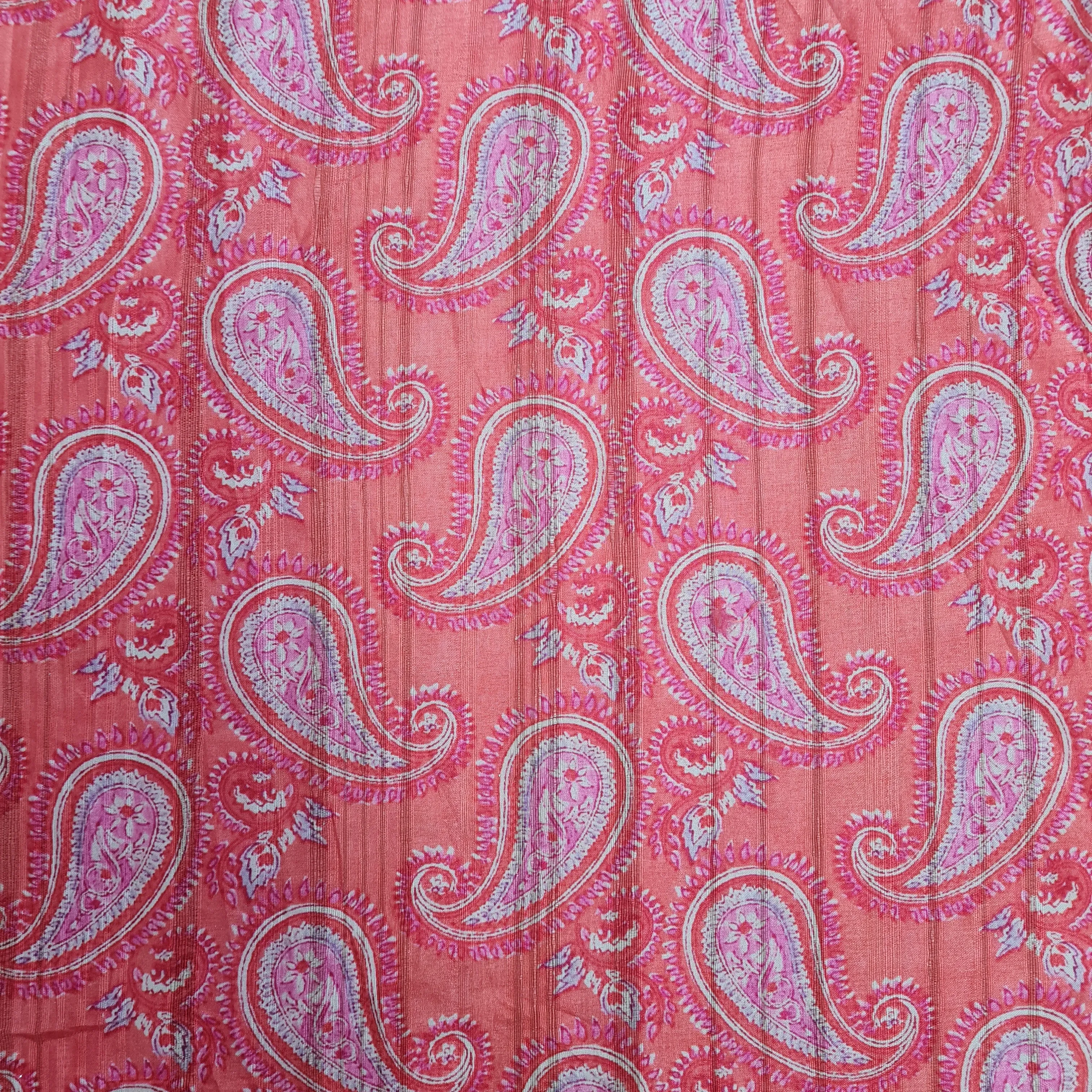 Orange Paisley Print Dobbysser Silk Fabric