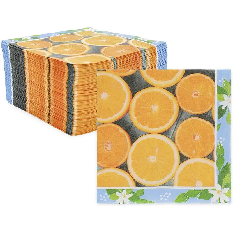 Orange Paper Napkins, Citrus Fruit Summer Party Decorations (6.5 In, 150 Pack)