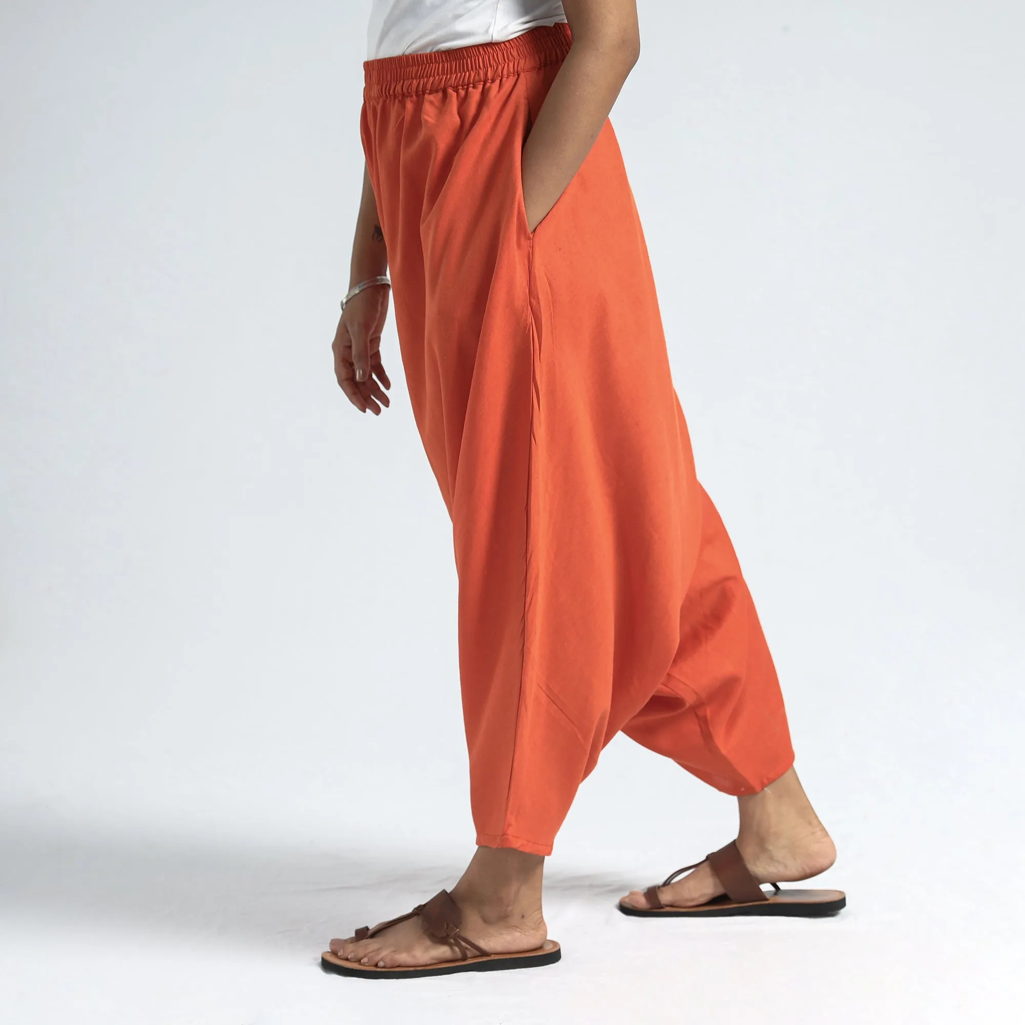 Orange - Plain Flex Cotton Elasticated Harem Pant