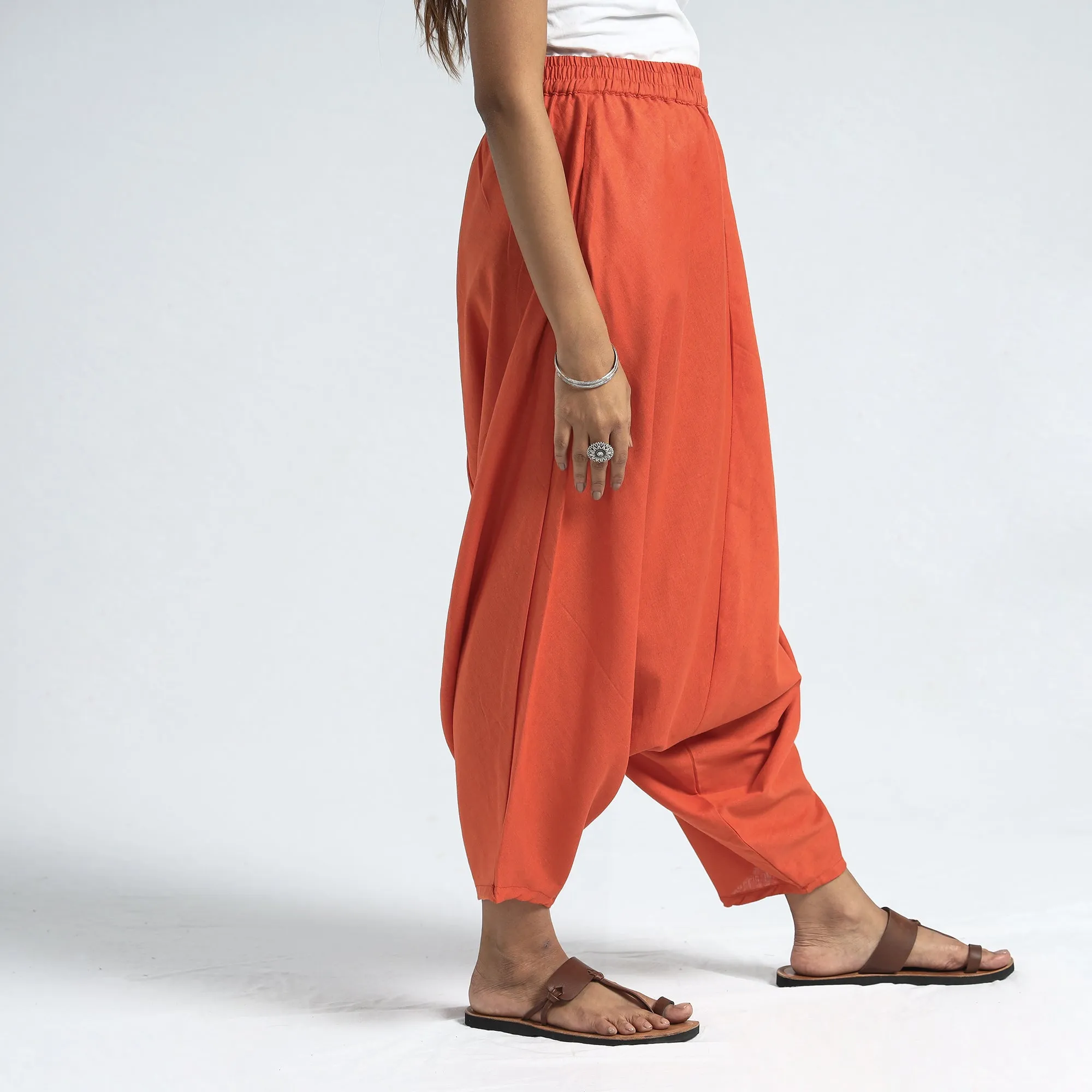 Orange - Plain Flex Cotton Elasticated Harem Pant