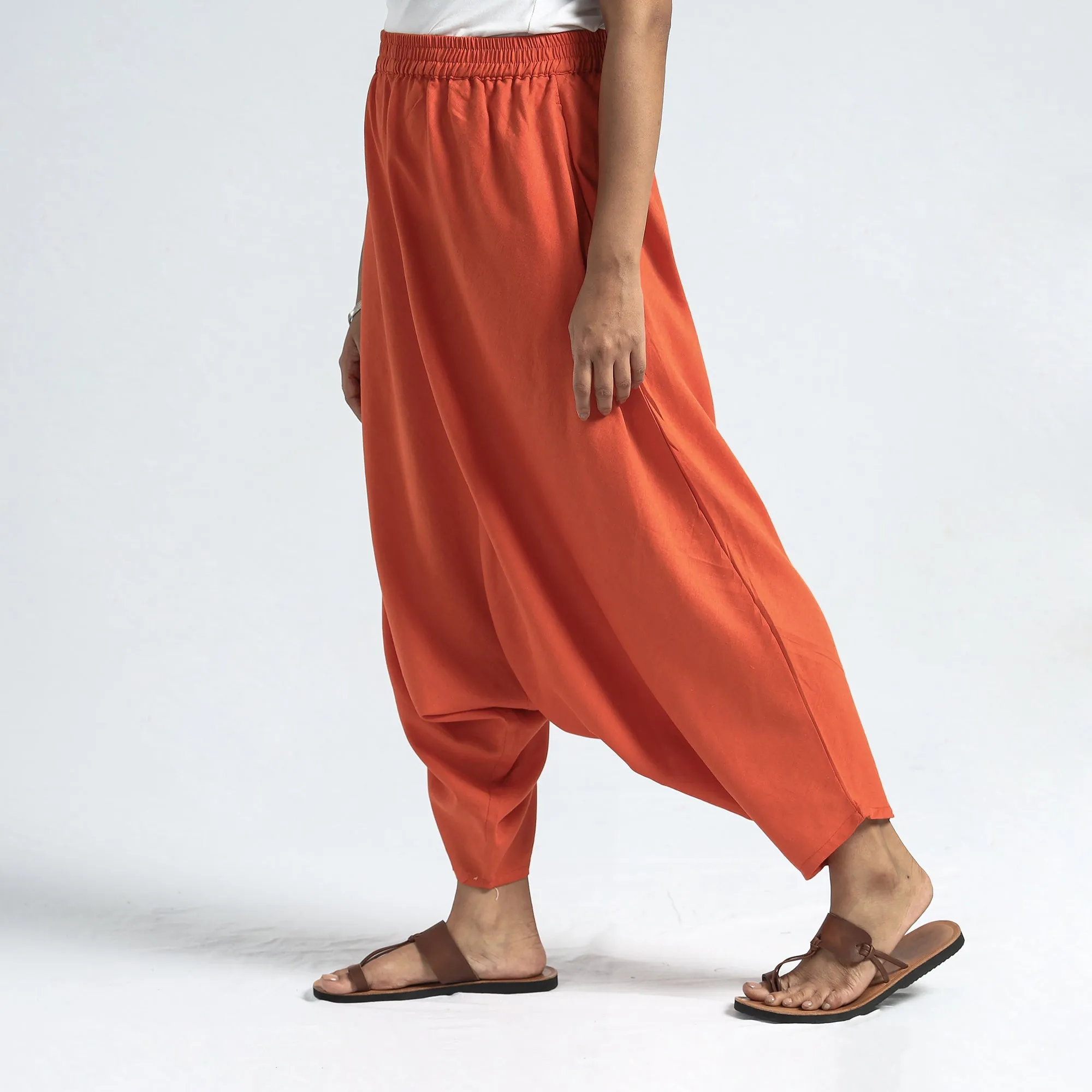 Orange - Plain Flex Cotton Elasticated Harem Pant