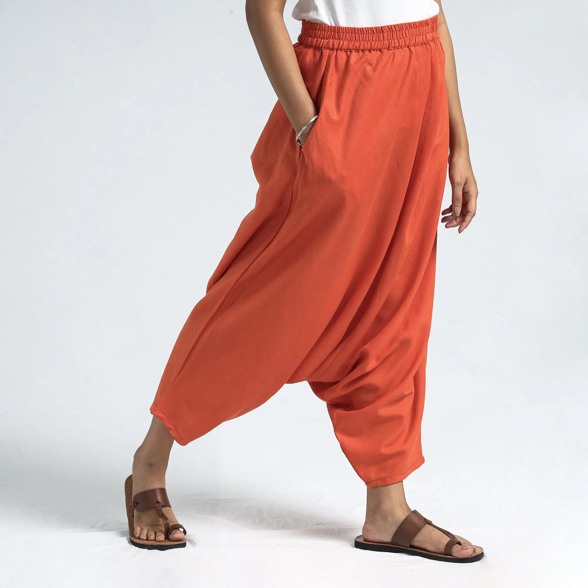 Orange - Plain Flex Cotton Elasticated Harem Pant