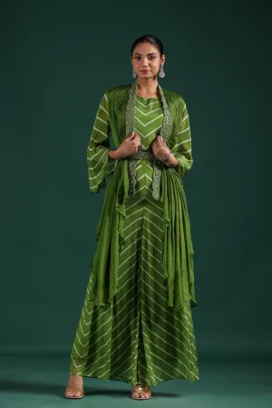 Pear Green Leheria Printed Chinon Silk Cape Set