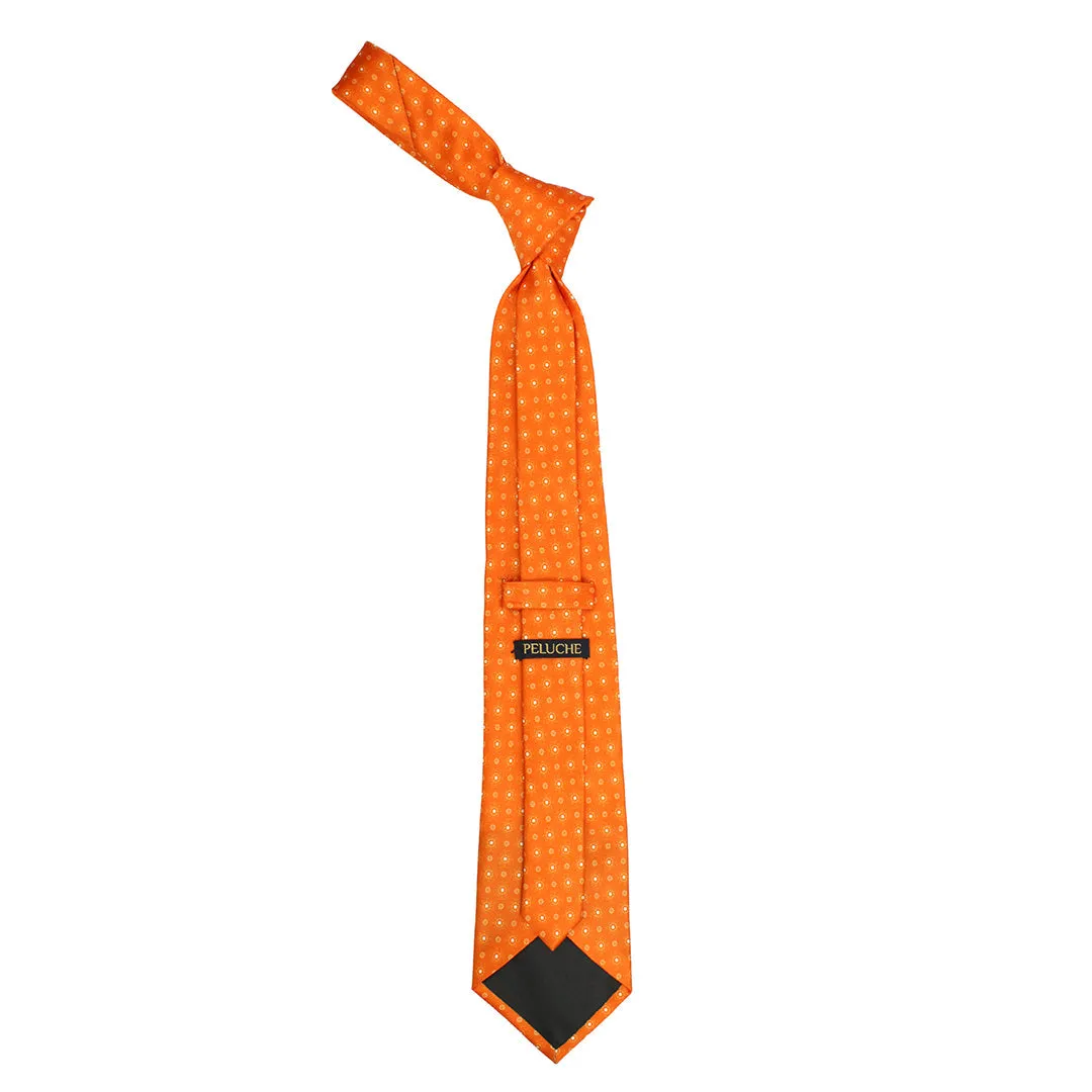 Peluche Mandarin Flora Orange Broad Neck Tie & Pocket Square Set for Men