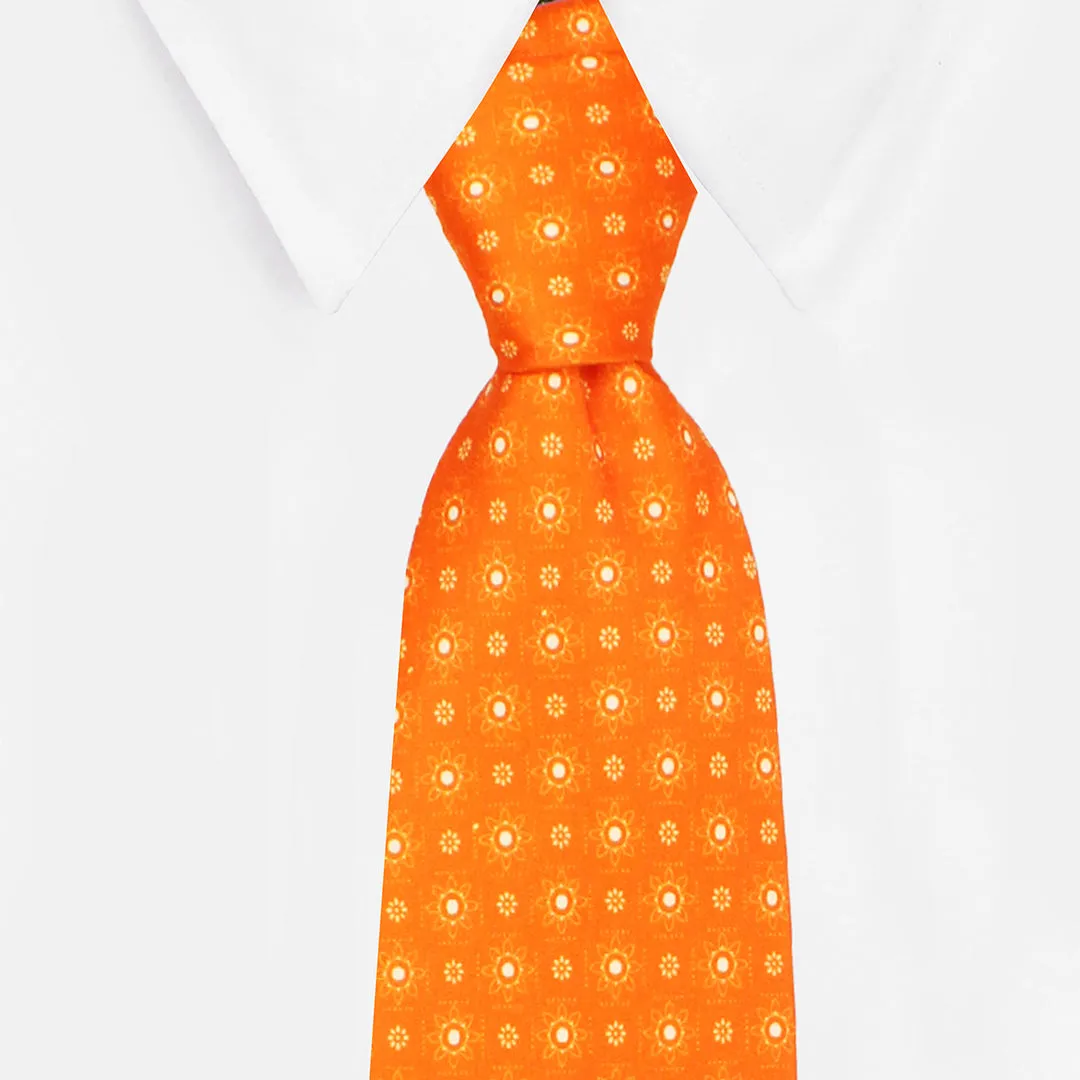 Peluche Mandarin Flora Orange Broad Neck Tie & Pocket Square Set for Men