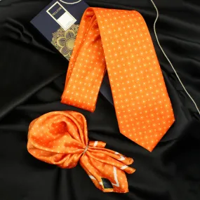 Peluche Mandarin Flora Orange Broad Neck Tie & Pocket Square Set for Men