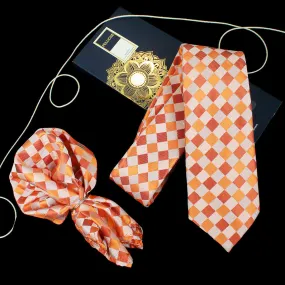 Peluche Natty Orange Neck Tie & Pocket Square Set for Men