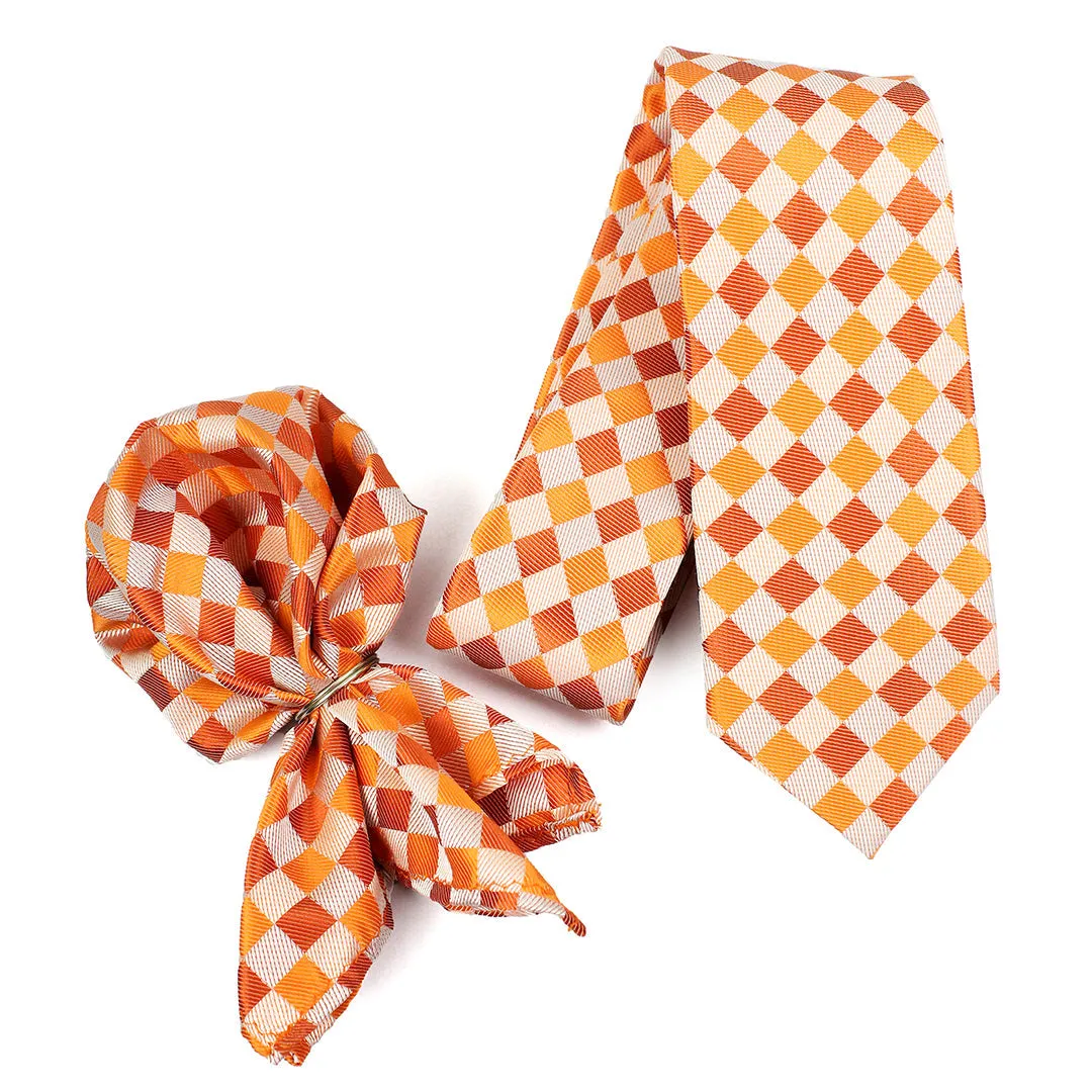 Peluche Natty Orange Neck Tie & Pocket Square Set for Men