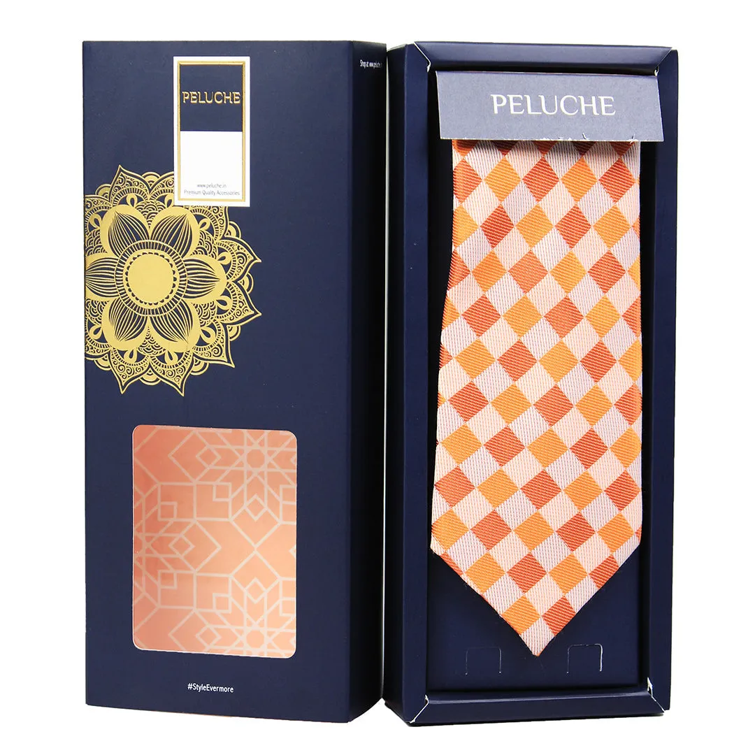 Peluche Natty Orange Neck Tie & Pocket Square Set for Men