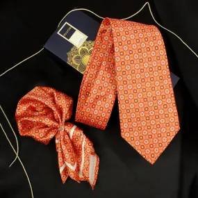 Peluche Sunny Bouquet Orange Broad Neck Tie & Pocket Square Set for Men