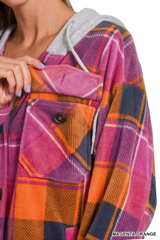 PENNY PLAID FLEECE SHACKET WITH HOOD