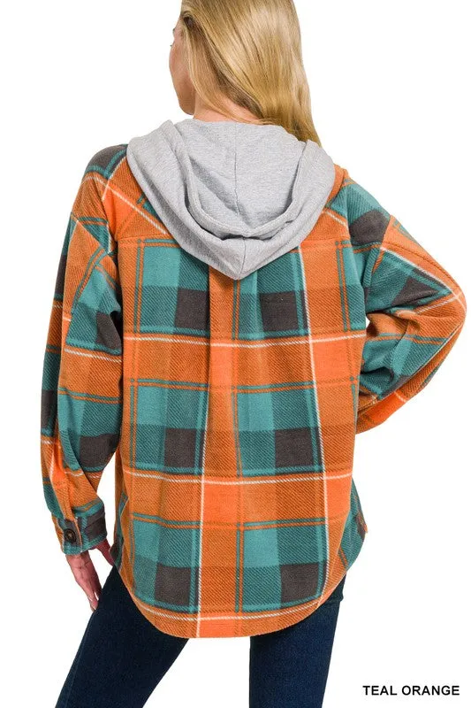 PENNY PLAID FLEECE SHACKET WITH HOOD