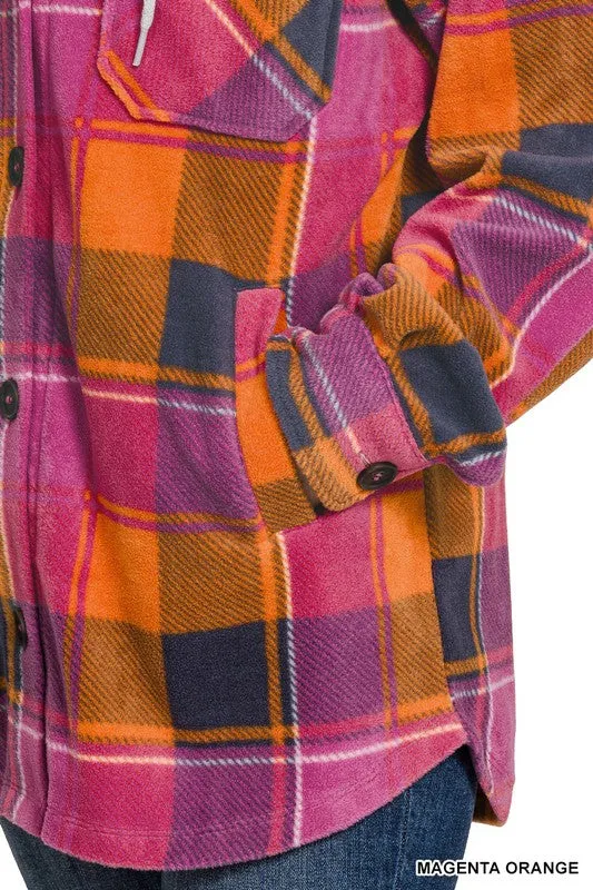 PENNY PLAID FLEECE SHACKET WITH HOOD