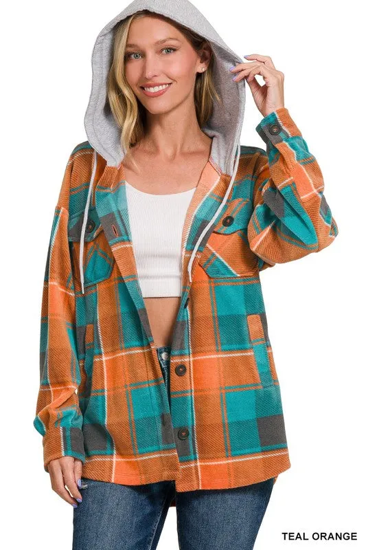 PENNY PLAID FLEECE SHACKET WITH HOOD