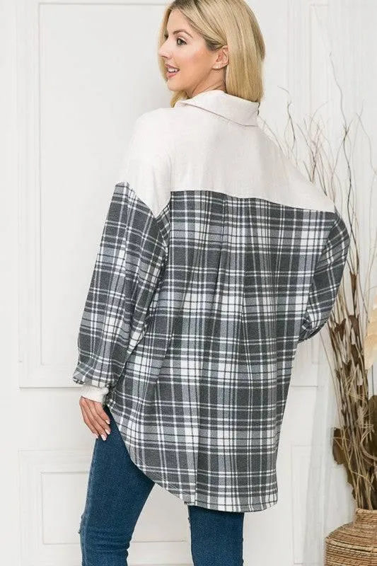 Pink plaid oversized shacket with pockets