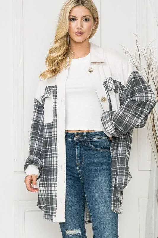 Pink plaid oversized shacket with pockets