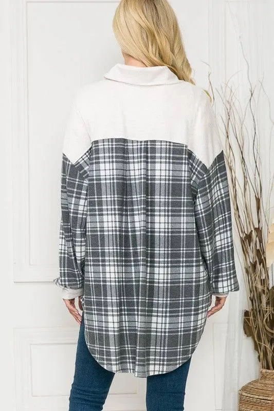 Pink plaid oversized shacket with pockets