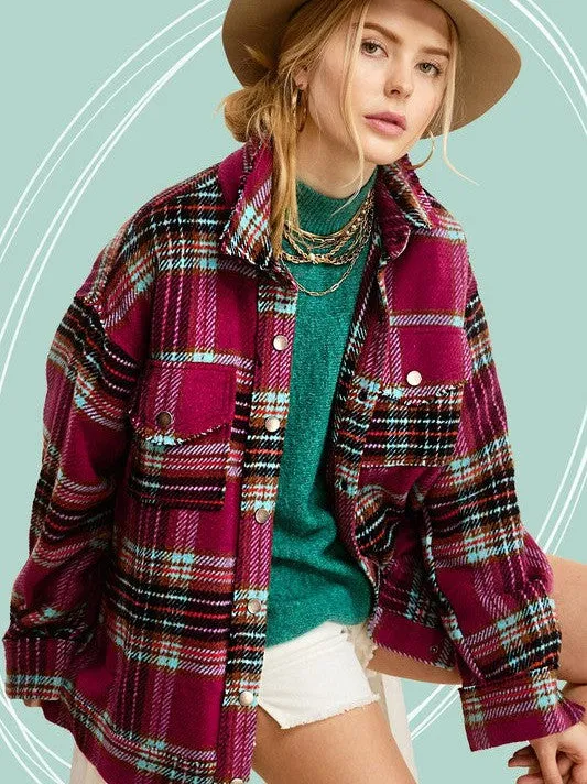 Plaid Friday Snap Button Oversized Shacket