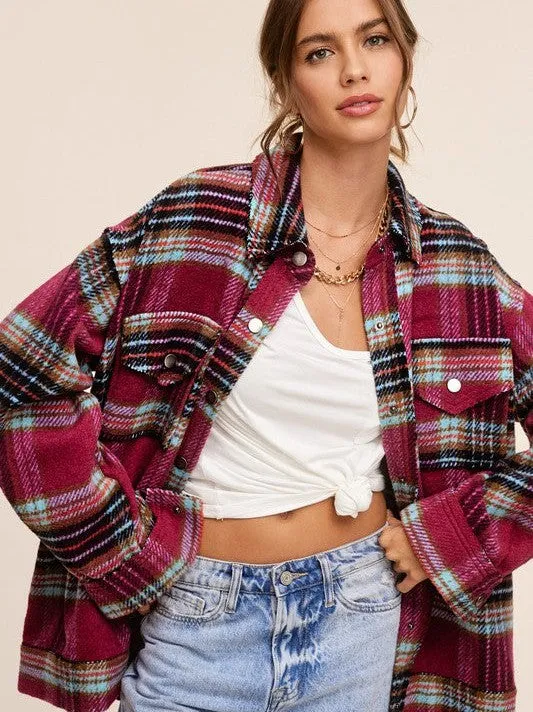 Plaid Friday Snap Button Oversized Shacket