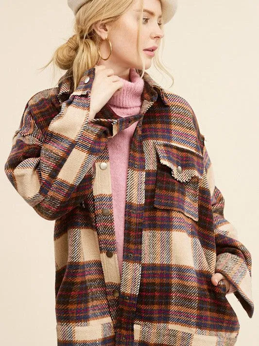 Plaid Friday Snap Button Oversized Shacket